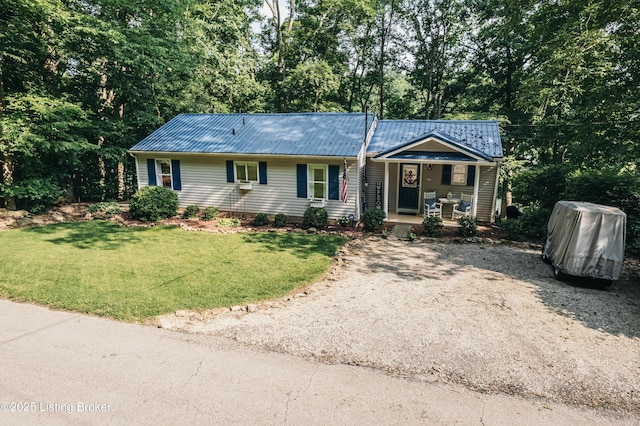 524 Lake Forest Ln, Westview, KY 40178 - single story home featuring covered porch, a metal roof, a front lawn, and view of scattered trees