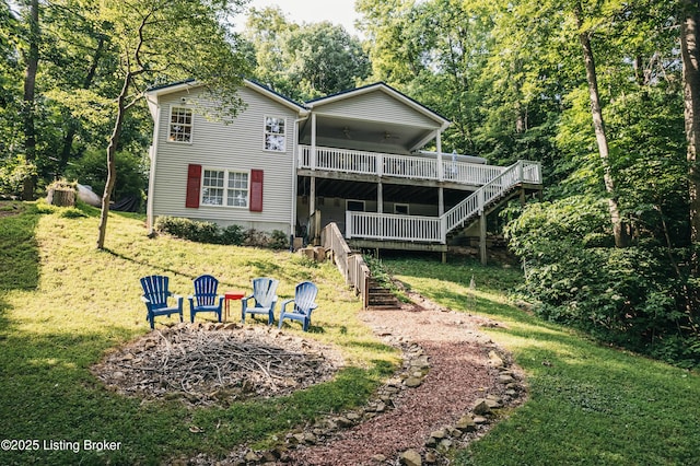 524 Lake Forest Ln, Westview, KY 40178 - rear view of property featuring stairway, a wooden deck, and a lawn