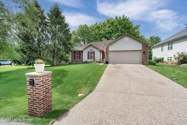 8618 Shenandoah Dr, Pewee Valley, KY 40056 - single story home featuring a garage, a front yard, concrete driveway, and brick siding
