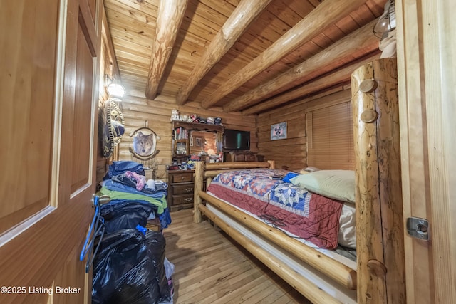 905 Camp Greenshores Rd, Mcdaniels, KY 40152 - bedroom featuring a wooden ceiling with exposed beams and wood-type flooring
