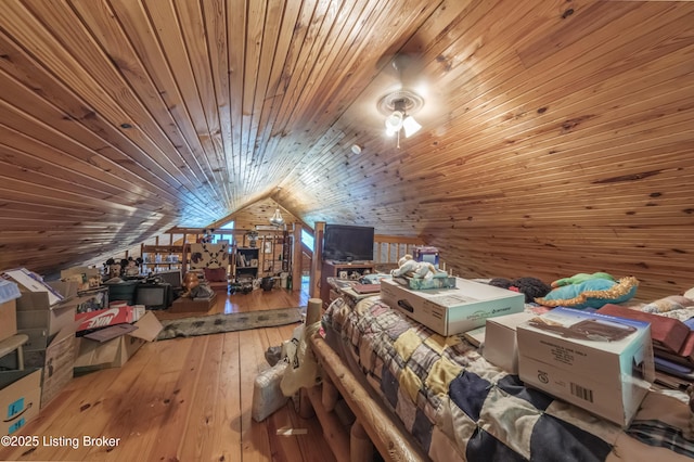 905 Camp Greenshores Rd, Mcdaniels, KY 40152 - bedroom with wooden ceiling, lofted ceiling, and hardwood / wood-style flooring