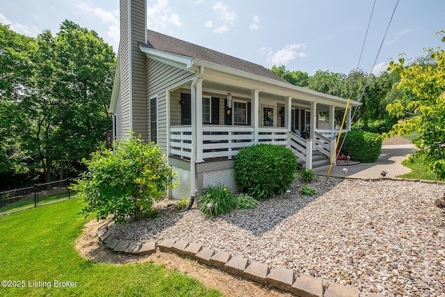 1408 Grandview Ct, La Grange, KY 40031 - view of front of house featuring a porch, a chimney, and a shingled roof