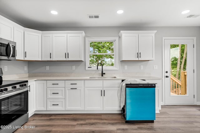 5482 Bagdad Rd, Bagdad, KY 40003 - kitchen with appliances with stainless steel finishes, a sink, light countertops, white cabinets, and recessed lighting