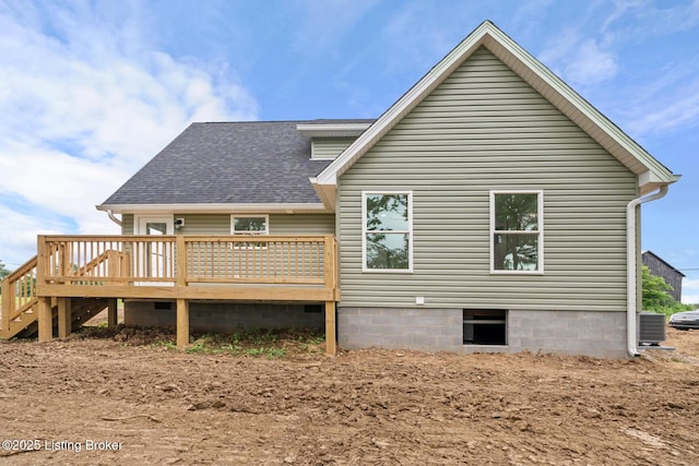 5482 Bagdad Rd, Bagdad, KY 40003 - back of house with cooling unit, roof with shingles, and a wooden deck