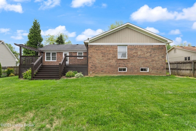 12409 Ledges Dr, Louisville, KY 40243 - back of house featuring brick siding, a wooden deck, a pergola, and stairway