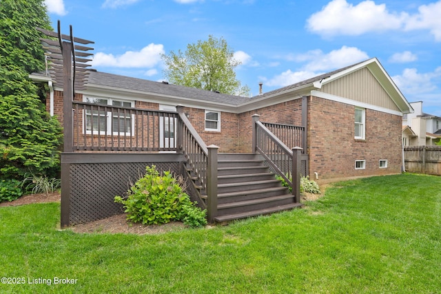 12409 Ledges Dr, Louisville, KY 40243 - rear view of property featuring brick siding, a deck, and stairs