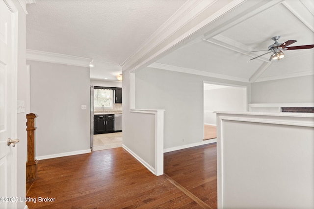 12409 Ledges Dr, Louisville, KY 40243 - hall featuring ornamental molding, wood finished floors, a sink, and baseboards