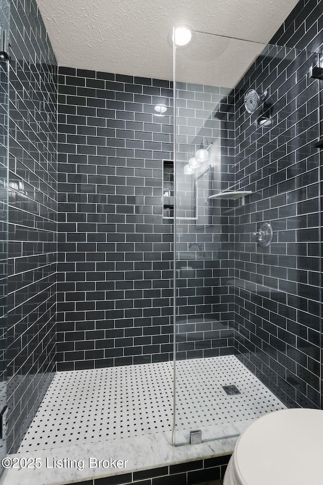 12409 Ledges Dr, Louisville, KY 40243 - bathroom featuring a shower stall, toilet, and a textured ceiling