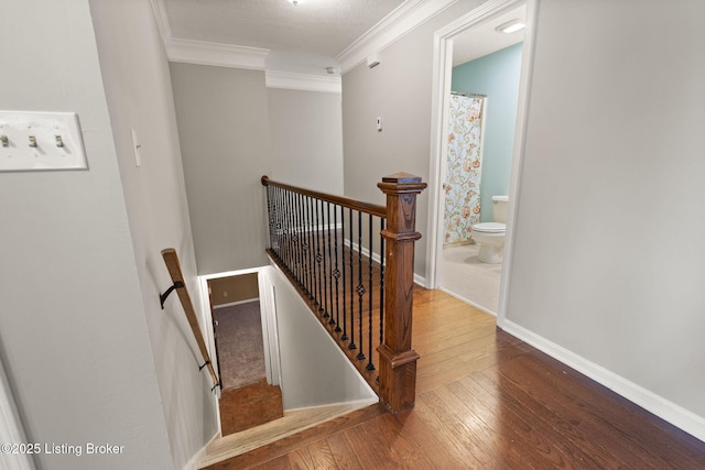 12409 Ledges Dr, Louisville, KY 40243 - staircase featuring hardwood / wood-style floors, crown molding, and baseboards