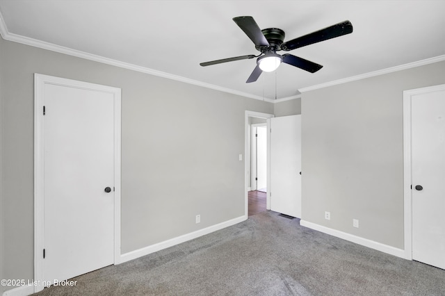 4512 Grandview Dr, Louisville, KY 40216 - unfurnished bedroom with ornamental molding, carpet flooring, baseboards, and a ceiling fan