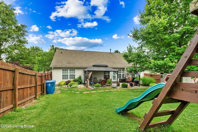 8506 Hunting Stock Pl, Louisville, KY 40291 - back of property with a gazebo, a playground, and roof with shingles