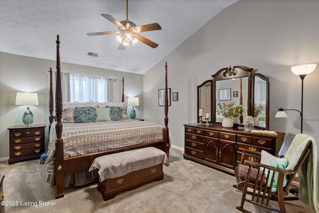 8506 Hunting Stock Pl, Louisville, KY 40291 - bedroom with vaulted ceiling, light colored carpet, baseboards, a textured ceiling, and a ceiling fan