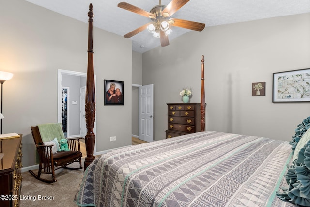 8506 Hunting Stock Pl, Louisville, KY 40291 - carpeted bedroom featuring baseboards, a ceiling fan, and high vaulted ceiling