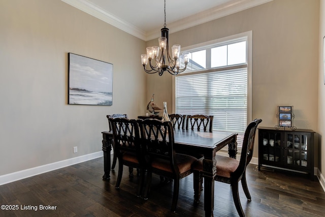 1622 Church Side Dr, Goshen, KY 40026 - dining space with a chandelier, crown molding, and dark wood-style flooring