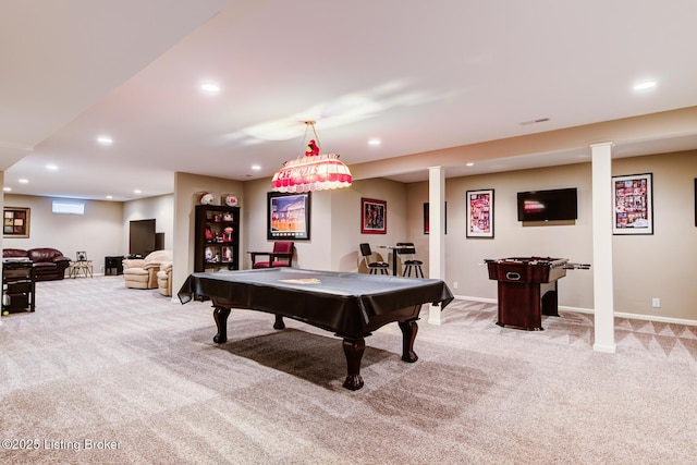 1622 Church Side Dr, Goshen, KY 40026 - playroom featuring light colored carpet, billiards, and recessed lighting