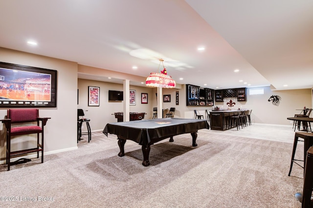 1622 Church Side Dr, Goshen, KY 40026 - recreation room featuring wet bar, light carpet, recessed lighting, and billiards