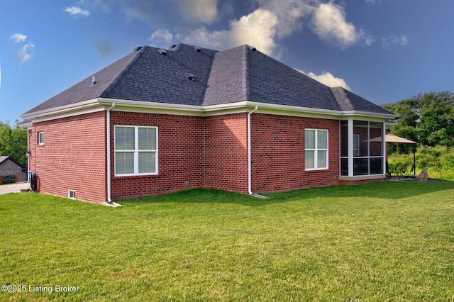 1622 Church Side Dr, Goshen, KY 40026 - rear view of house featuring brick siding, roof with shingles, and a lawn