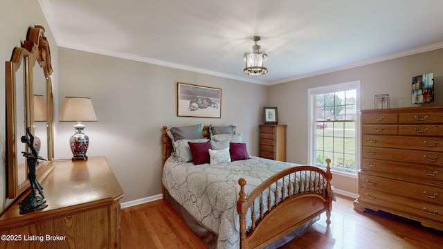 150 E Laurel River Drive Rd, Shepherdsville, KY 40165 - bedroom featuring baseboards, wood finished floors, crown molding, and a chandelier