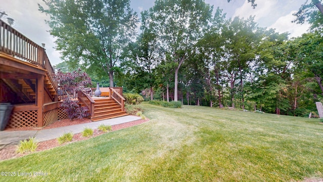 150 E Laurel River Drive Rd, Shepherdsville, KY 40165 - view of green lawn with stairway and a deck
