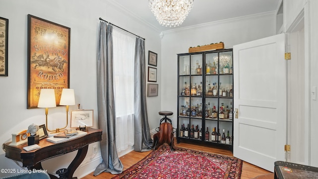 1212 S 2nd St, Louisville, KY 40203 - interior space featuring a chandelier, wood finished floors, and ornamental molding