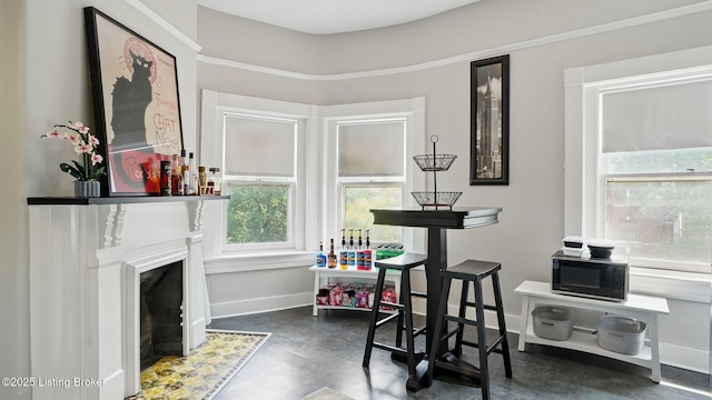 1212 S 2nd St, Louisville, KY 40203 - living area with baseboards and a fireplace with flush hearth
