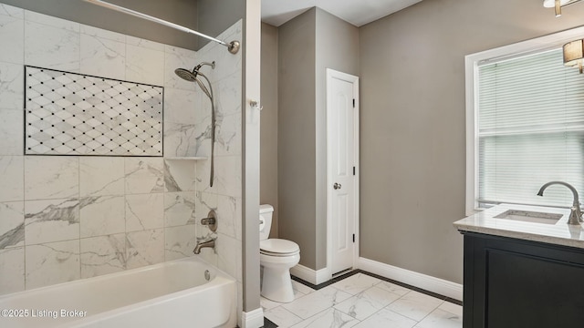 1212 S 2nd St, Louisville, KY 40203 - full bath featuring marble look tile flooring, shower / bathtub combination, and vanity