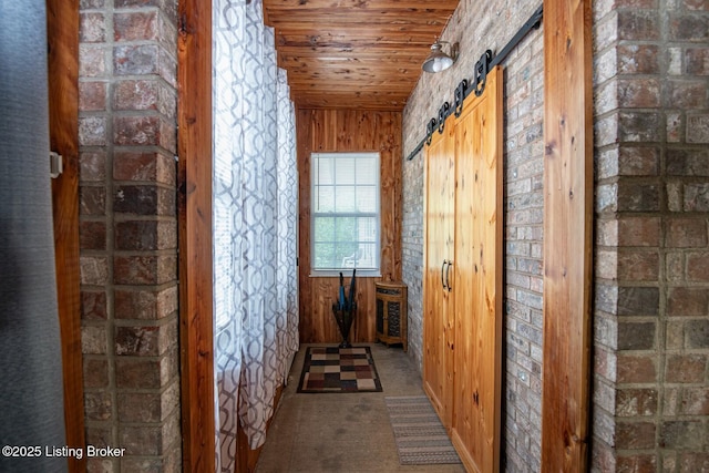 201 Wildflower Ln, Big Springs, KY 40175 - hallway with carpet, wood ceiling, and a barn door