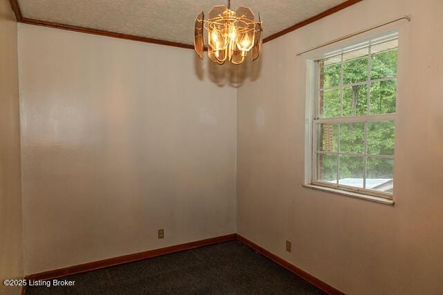 3110 Mount Lebanon Rd, Charlestown, IN 47111 - unfurnished room featuring a chandelier, ornamental molding, healthy amount of natural light, baseboards, and a textured ceiling