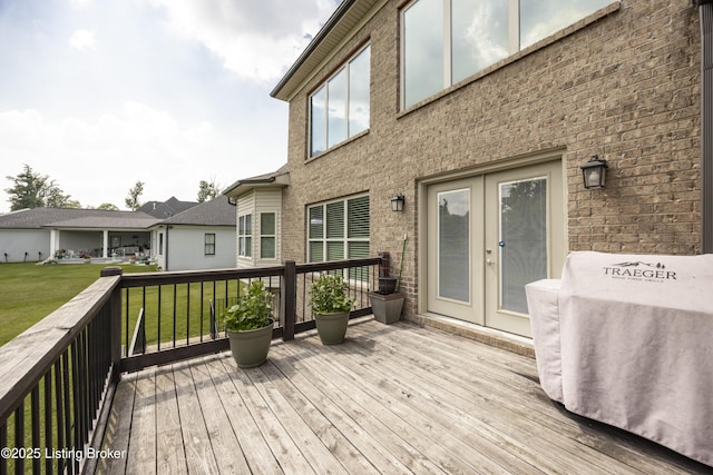 12406 Poplar Woods Dr, Goshen, KY 40026 - wooden deck featuring french doors and a lawn