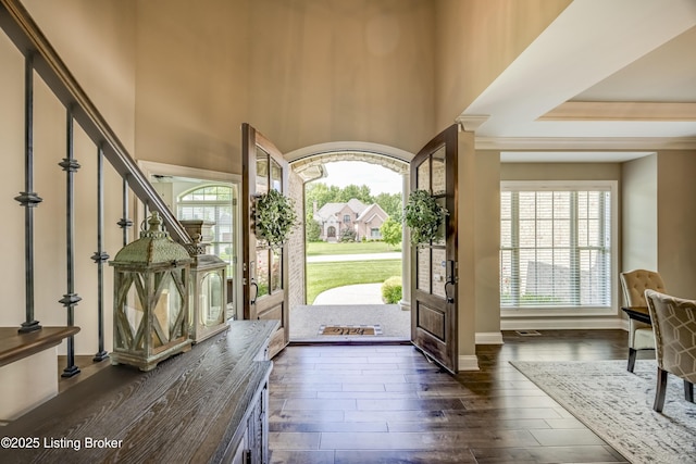 12406 Poplar Woods Dr, Goshen, KY 40026 - entryway featuring dark wood-style flooring and stairway