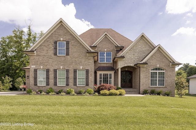 12406 Poplar Woods Dr, Goshen, KY 40026 - view of front of home featuring a front lawn, brick siding, and french doors