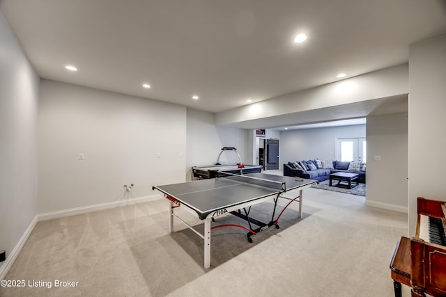 12406 Poplar Woods Dr, Goshen, KY 40026 - game room with light carpet, recessed lighting, french doors, and baseboards
