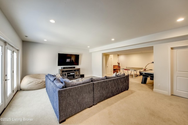 12406 Poplar Woods Dr, Goshen, KY 40026 - living area with light carpet, recessed lighting, and baseboards