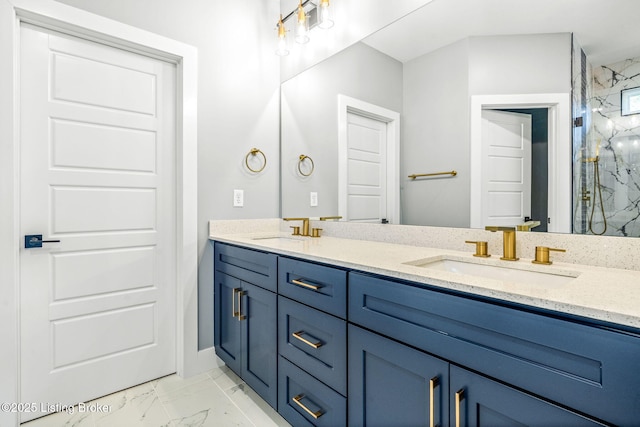 912 Artisan Pkwy, La Grange, KY 40031 - bathroom featuring marble finish flooring, double vanity, and a marble finish shower