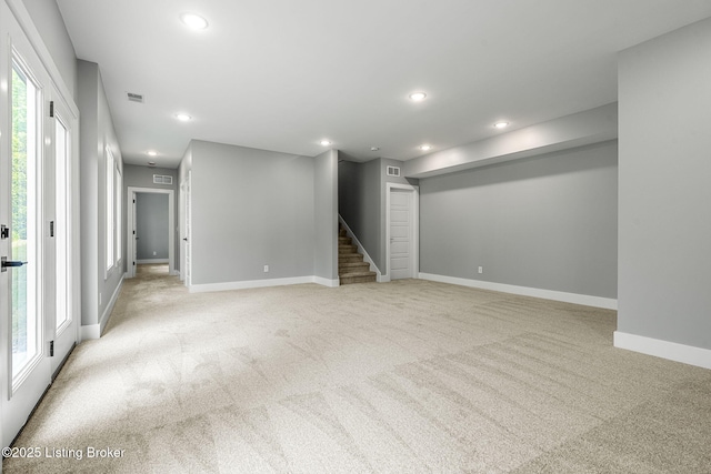912 Artisan Pkwy, La Grange, KY 40031 - basement with carpet floors, stairway, recessed lighting, and baseboards