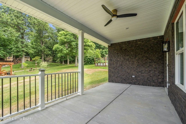 912 Artisan Pkwy, La Grange, KY 40031 - view of patio featuring view of wooded area and ceiling fan