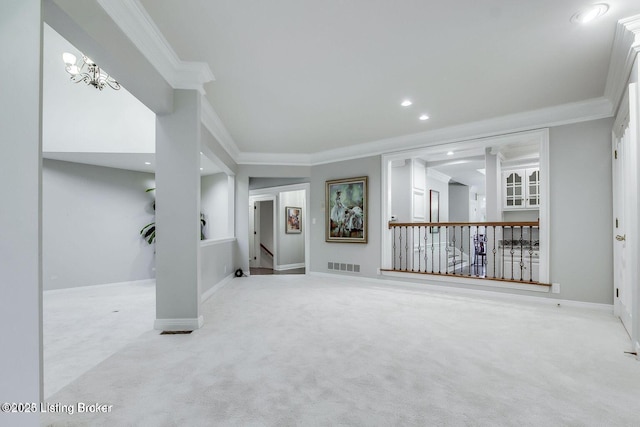 603 Woodlake Dr, Louisville, KY 40245 - unfurnished room with carpet, ornamental molding, recessed lighting, baseboards, and stairway