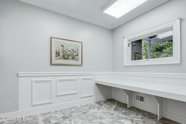 603 Woodlake Dr, Louisville, KY 40245 - mudroom featuring built in desk, crown molding, and marble finish floors