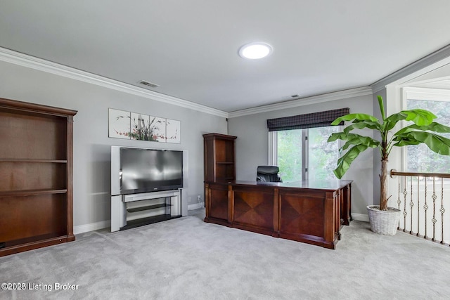 603 Woodlake Dr, Louisville, KY 40245 - office area featuring crown molding, carpet floors, and baseboards