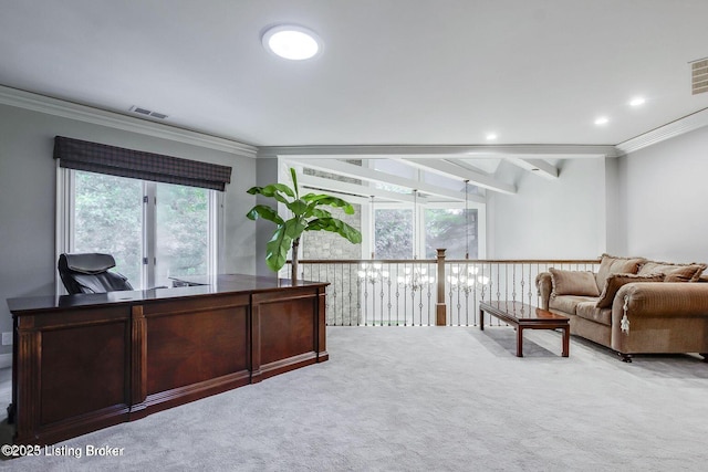 603 Woodlake Dr, Louisville, KY 40245 - carpeted office with ornamental molding and recessed lighting