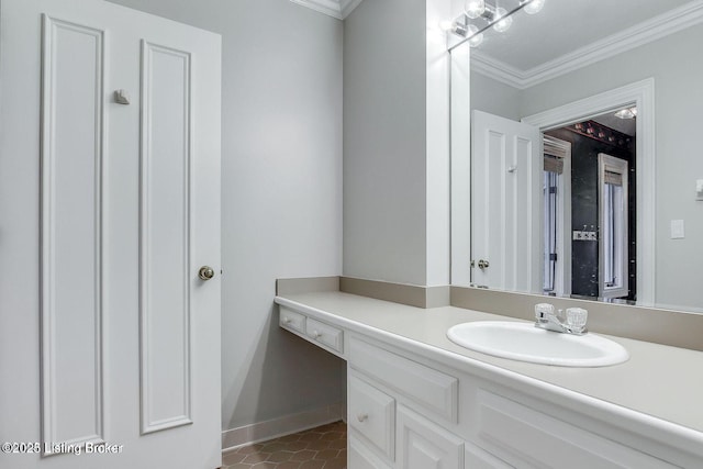 603 Woodlake Dr, Louisville, KY 40245 - bathroom featuring ornamental molding, vanity, and baseboards