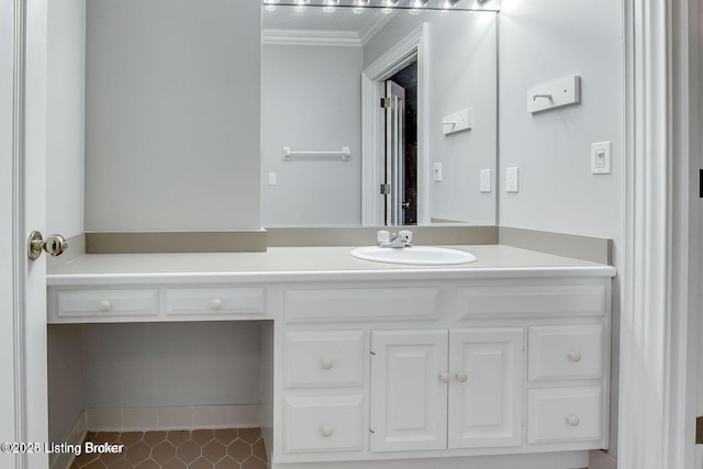 603 Woodlake Dr, Louisville, KY 40245 - bathroom featuring crown molding, vanity, and tile patterned flooring