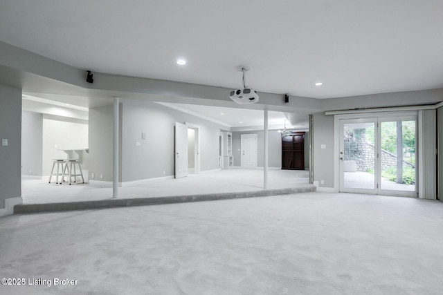 603 Woodlake Dr, Louisville, KY 40245 - unfurnished living room featuring carpet flooring, recessed lighting, baseboards, and ornamental molding