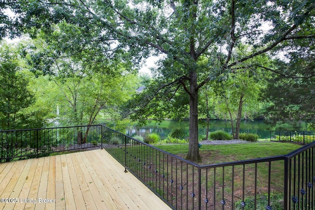 603 Woodlake Dr, Louisville, KY 40245 - wooden terrace featuring a water view and a yard