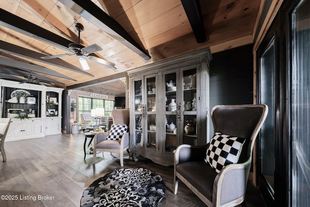 282 Lakeview Ln, Mcdaniels, KY 40152 - sitting room with wood ceiling, wood finished floors, and ceiling fan