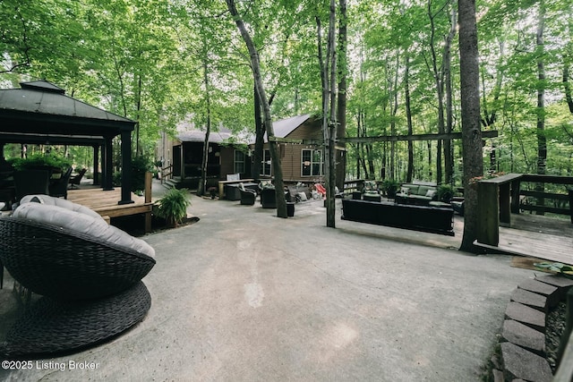 282 Lakeview Ln, Mcdaniels, KY 40152 - view of patio featuring outdoor lounge area, a gazebo, a deck, and an outdoor structure