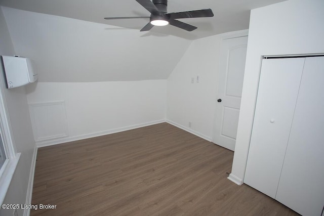 1436 Huntoon Ave, Louisville, KY 40215 - bonus room with wood finished floors, a ceiling fan, vaulted ceiling, and baseboards