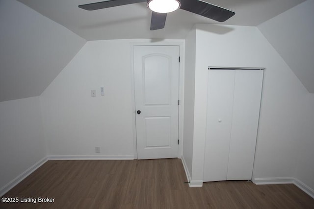 1436 Huntoon Ave, Louisville, KY 40215 - bonus room featuring wood finished floors, ceiling fan, lofted ceiling, and baseboards