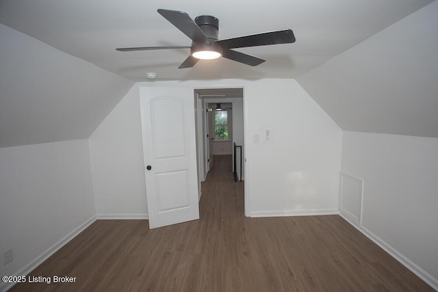 1436 Huntoon Ave, Louisville, KY 40215 - additional living space with wood finished floors, a ceiling fan, baseboards, and vaulted ceiling
