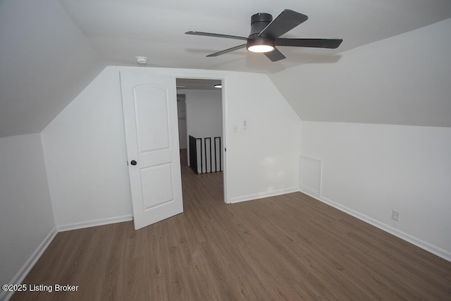 1436 Huntoon Ave, Louisville, KY 40215 - additional living space featuring a ceiling fan, wood finished floors, baseboards, and vaulted ceiling